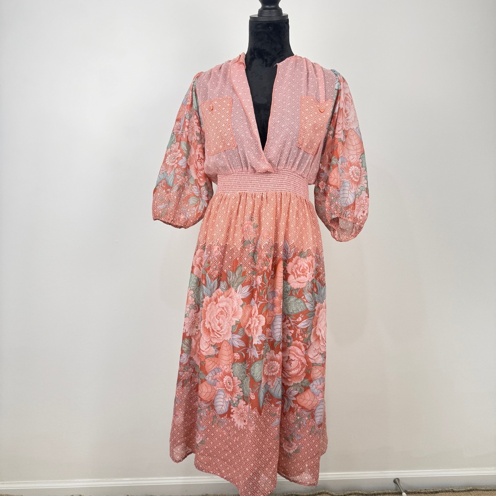 Vintage Jonathan Logan Floral Midi Dress Women Tag 10 Fit S Pink Cottagecore‎